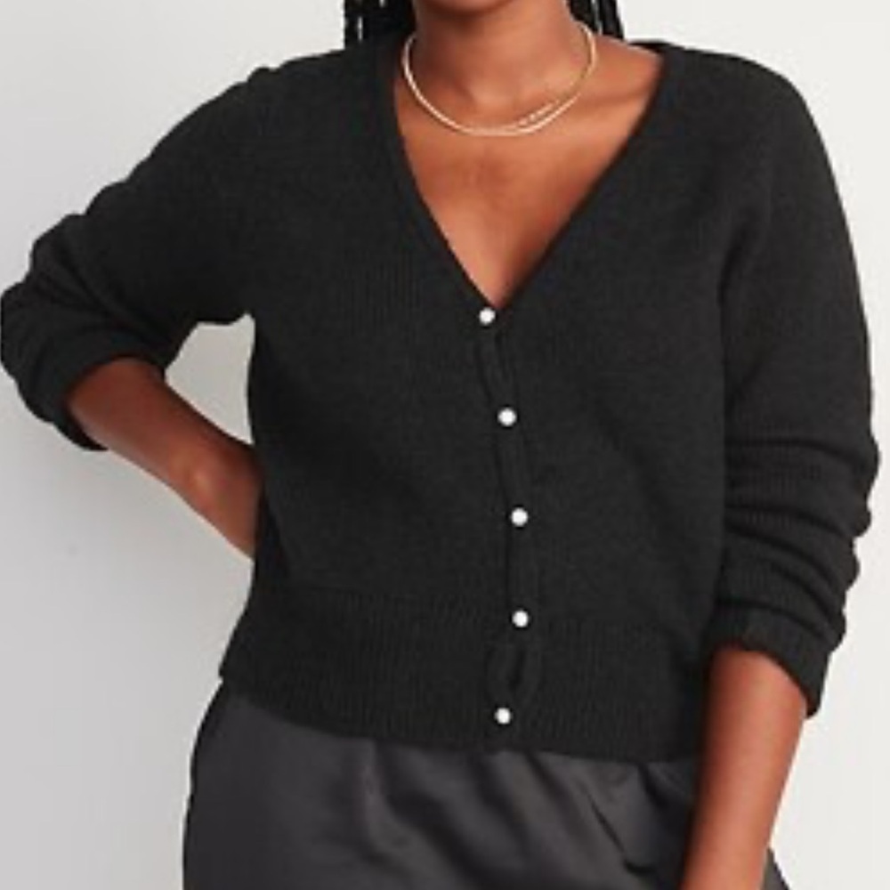 Old Navy Black Cardigan Sweater With Faux Pearl Buttons Size XXL TALL